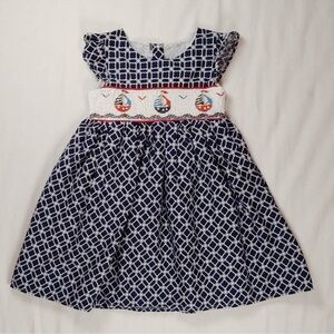 dollie & me Smocked Sailboat Blue White Dress Size 6